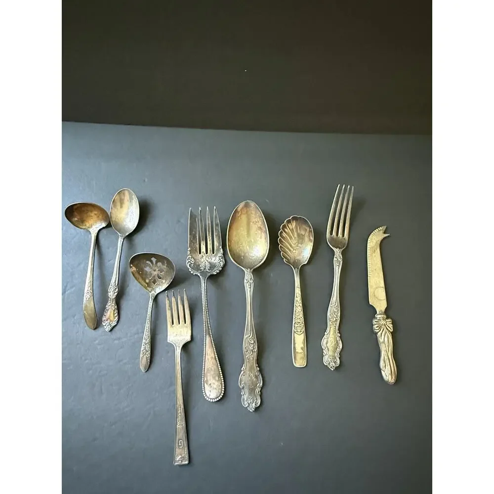 Flatware Servingware Mixed Pieces Set (9) Silver Plated Cottagecore Tableware